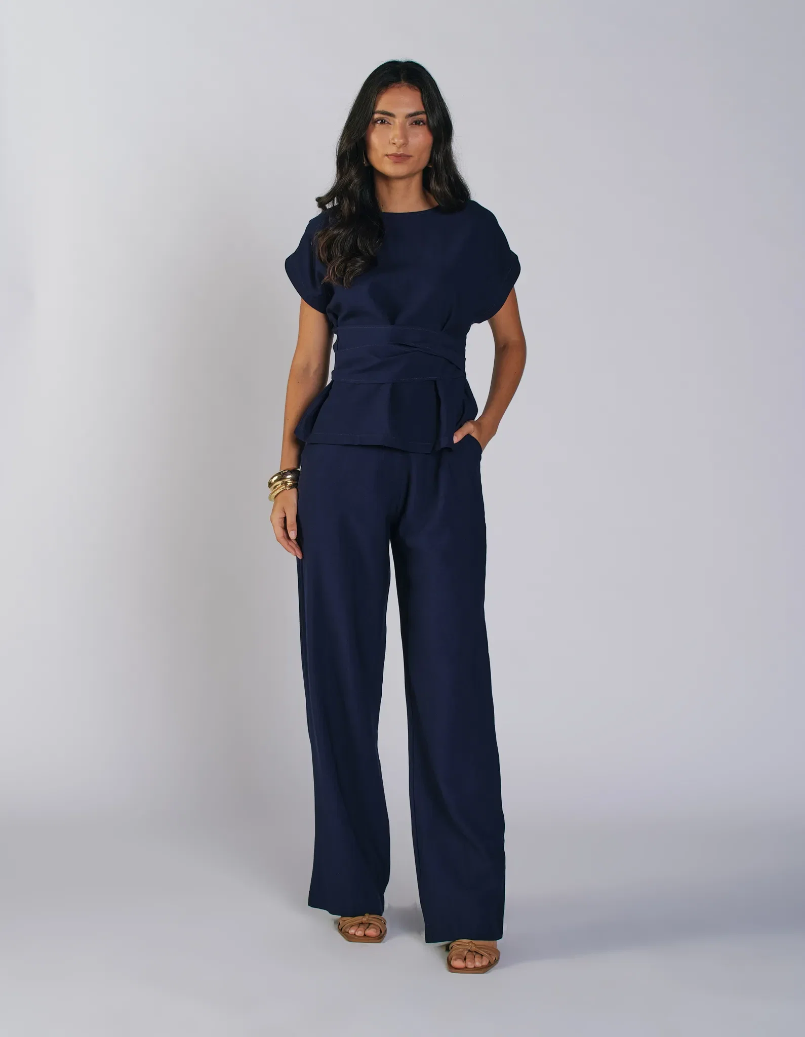 Calça Pantalona Alfaiataria - Azul — imagem 1