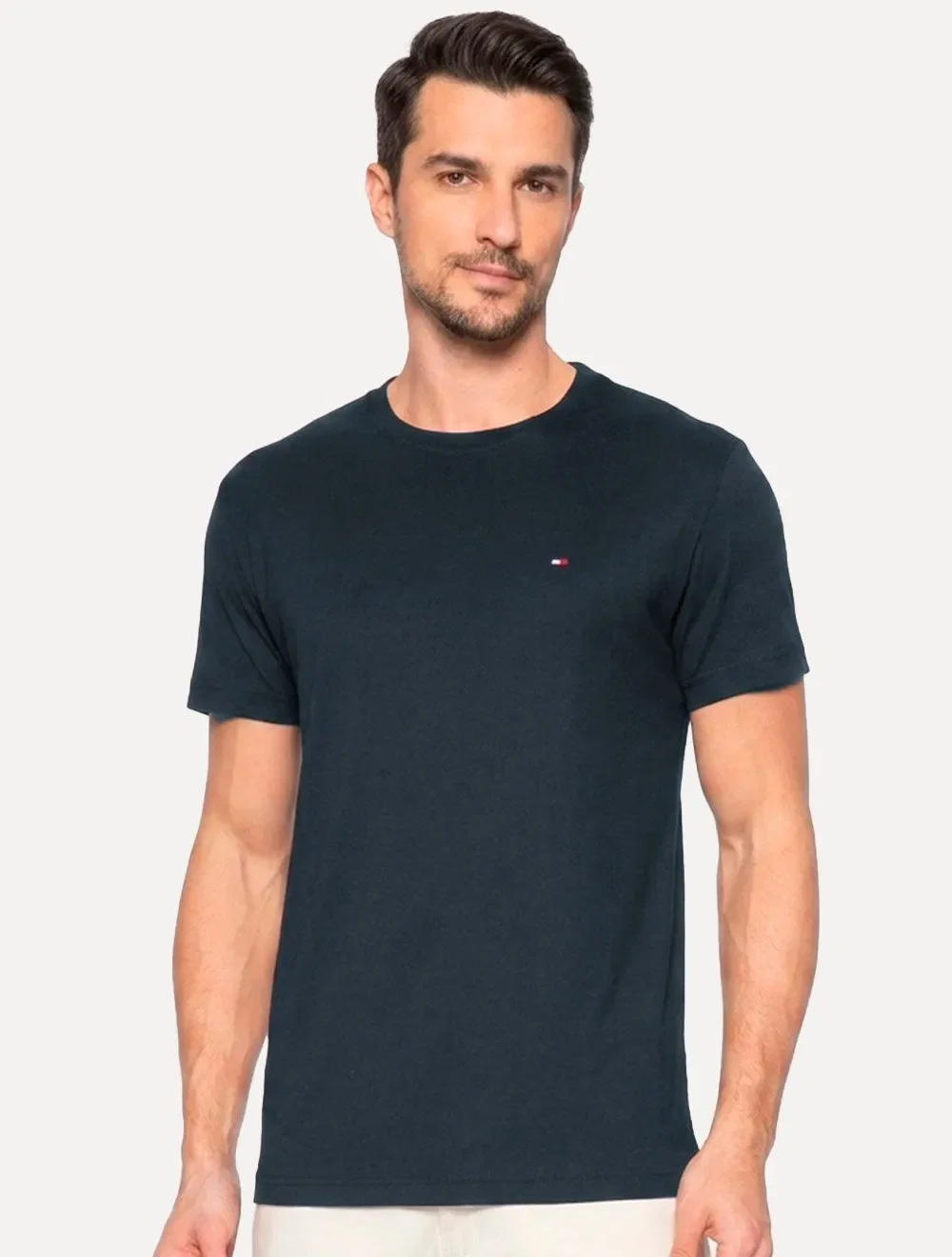 Camiseta Tommy Hilfiger Masculina Regular Core Pima Azul Marinho — imagem 1