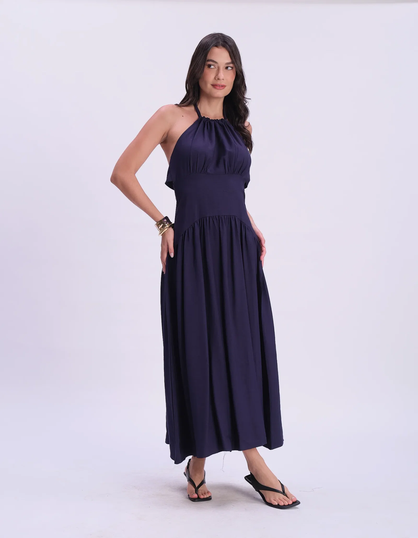 Vestido Midi Frente Única - Azul Marinho