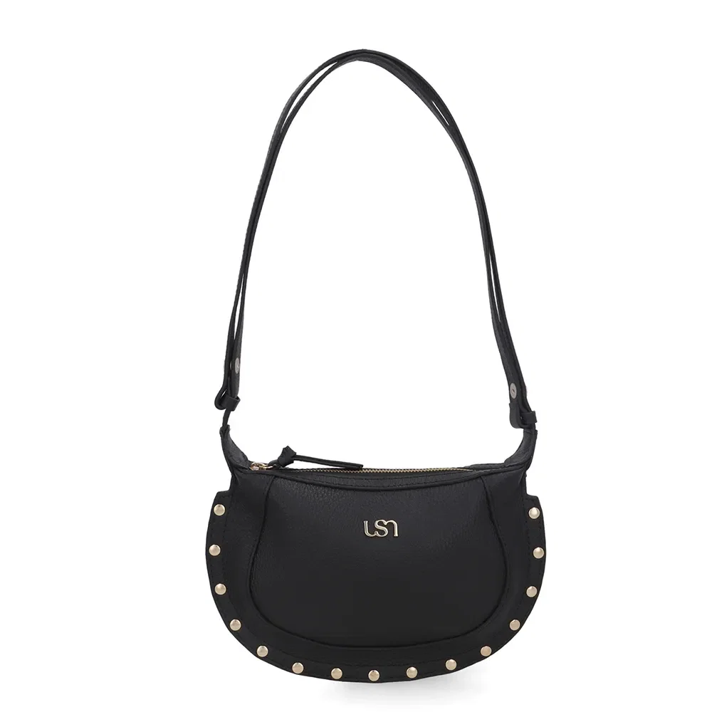 Bolsa Tiracolo Couro Marrom Tachas