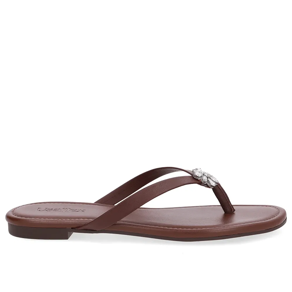 Chinelo Rasteiro Couro Marrom — imagem 1