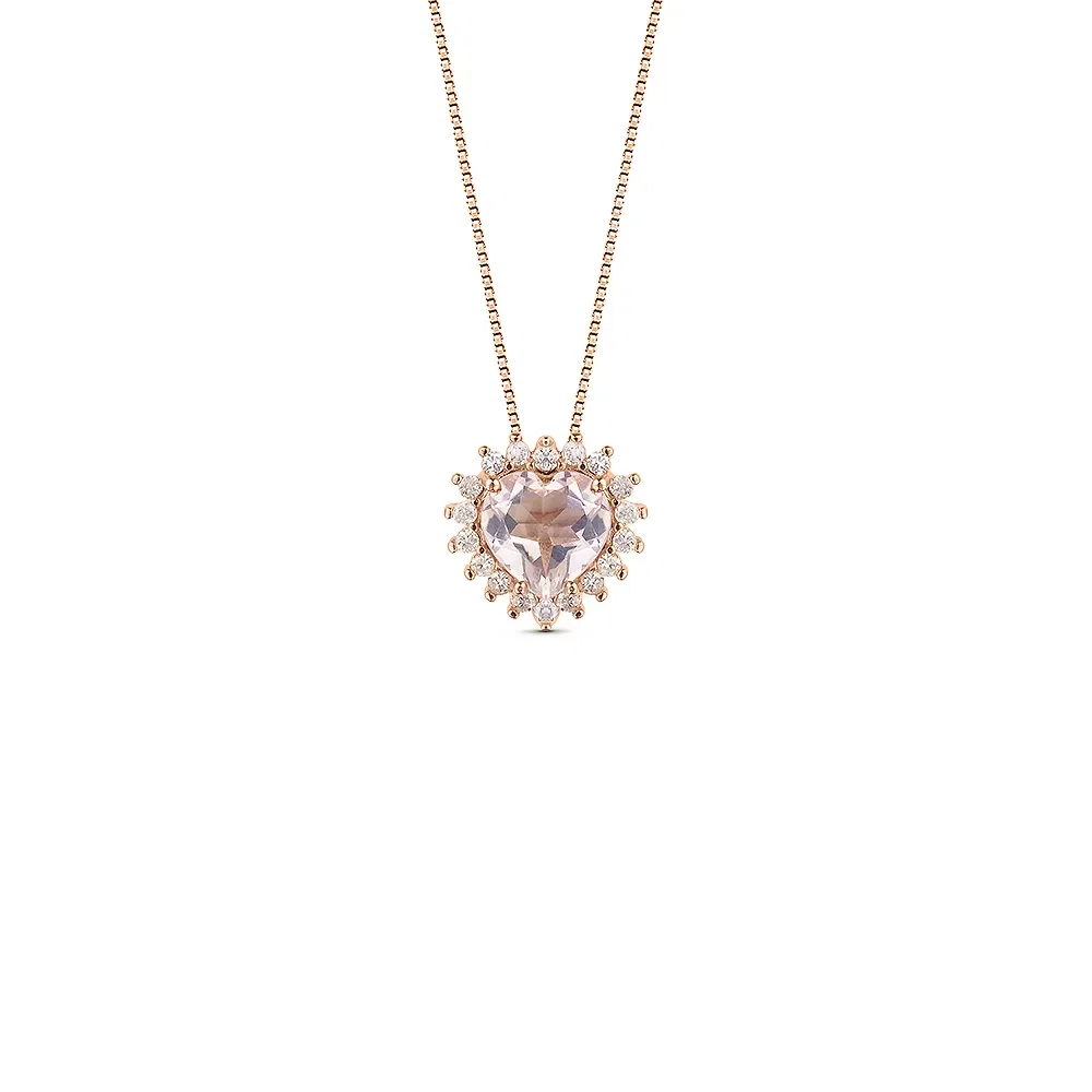 Pingente Poema em Ouro Rosé 18k com Quartzo Rosa e Diamantes, 9.5mm — imagem 1