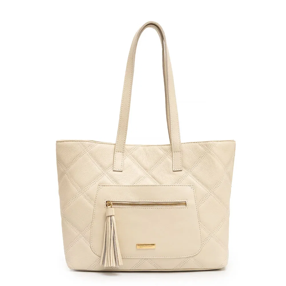 Bolsa Shopping Couro Matelassê Off White