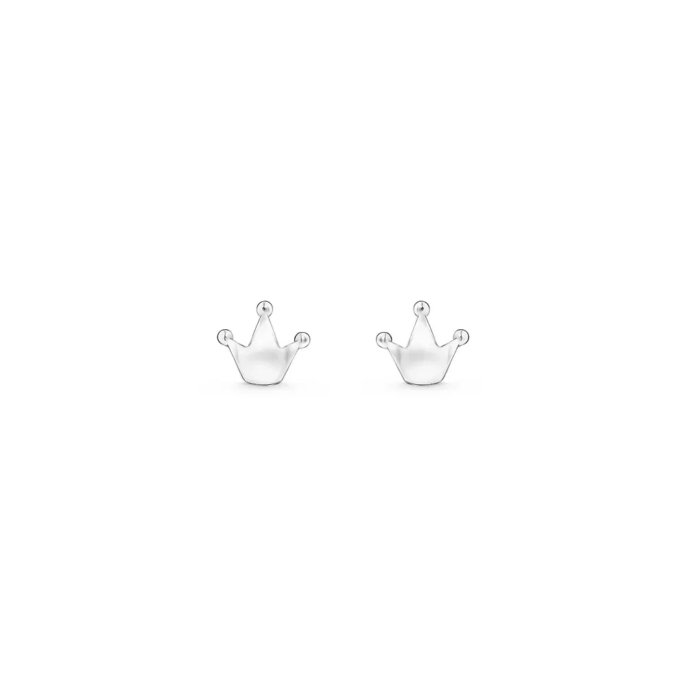 Brinco Baby Coroa em Ouro Branco 18k