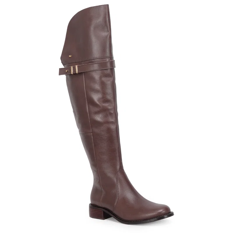 Bota Over The Knee Couro Tira Com Metal