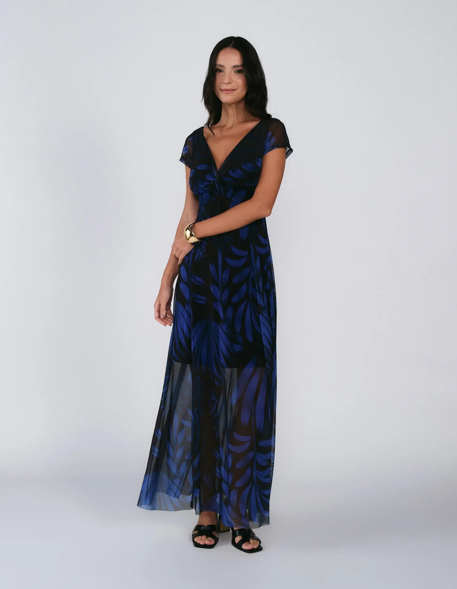 Vestido Longo Estampado Folhagem - Preto — imagem 1