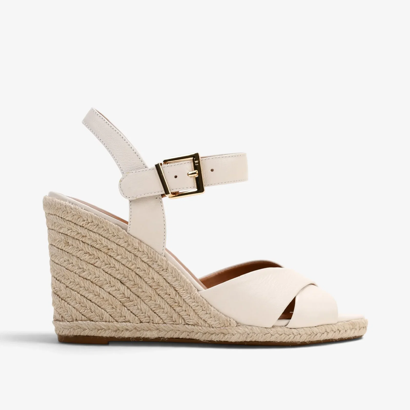 Sandália Anabela Off White Algodão Couro — imagem 1