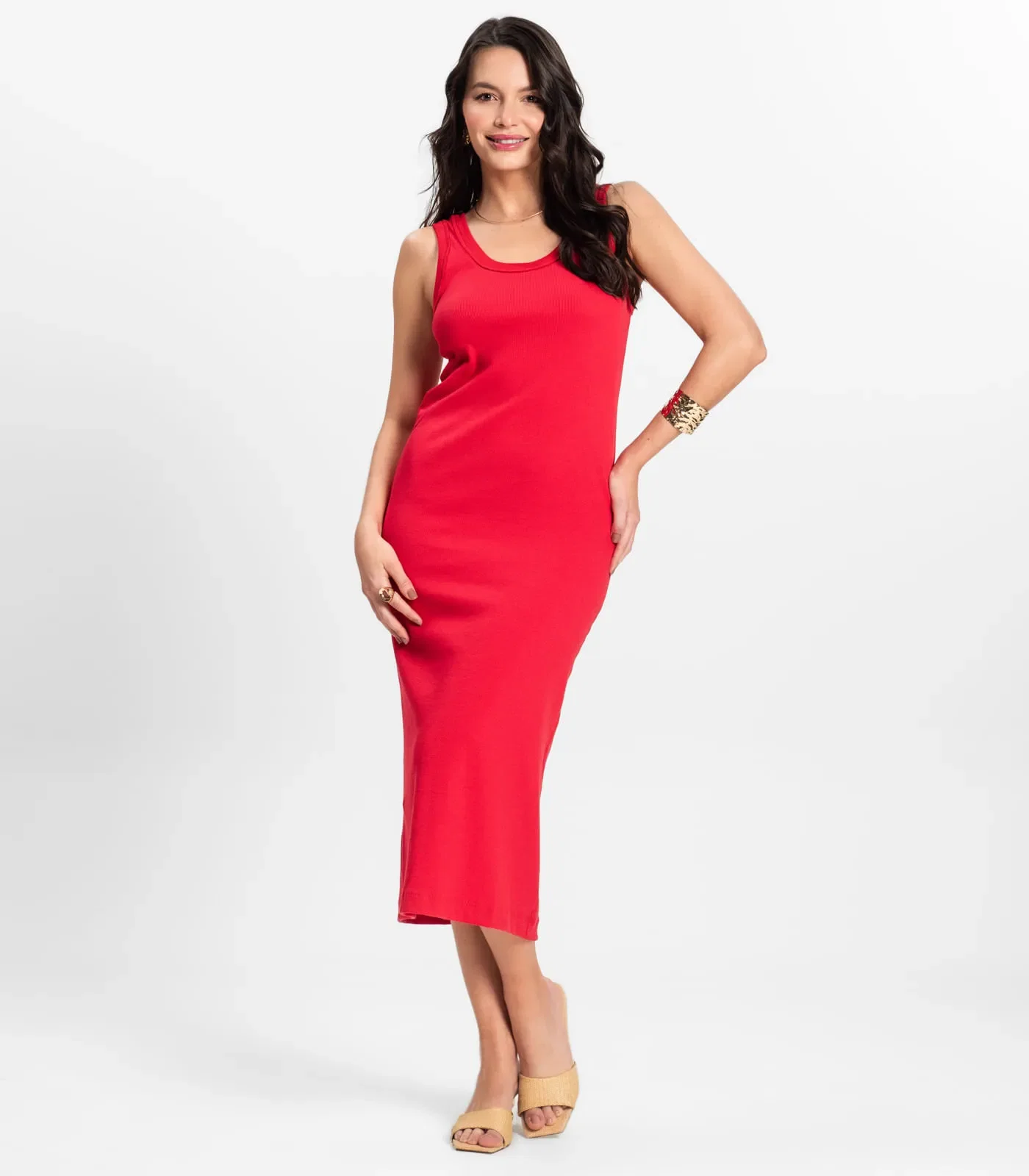 Vestido Midi em Ribana Rovitex Vermelho