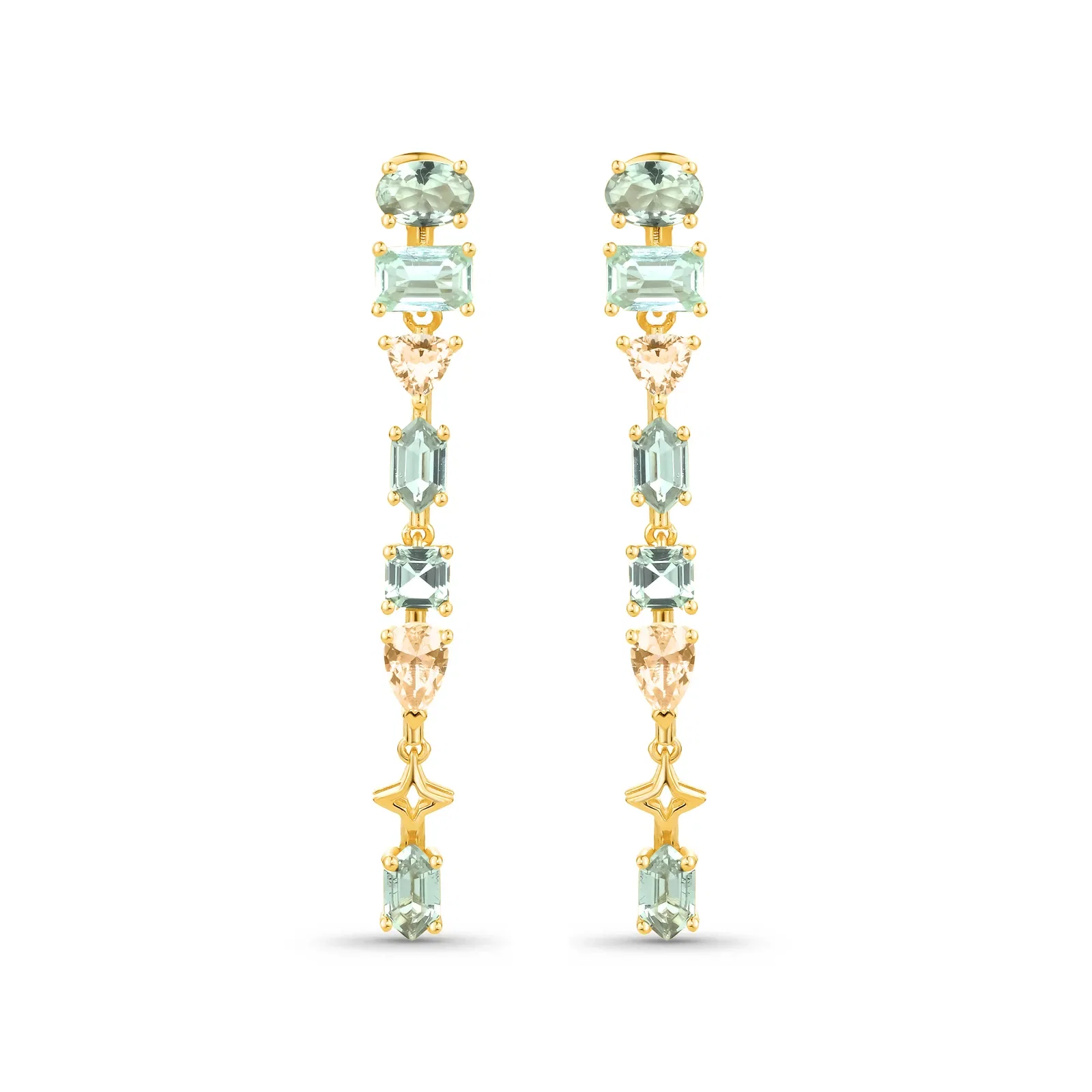 Brinco Life Bellini II em Prata 925 com Banho de Ouro Amarelo 18k, Pedras Verdes e Amarelas