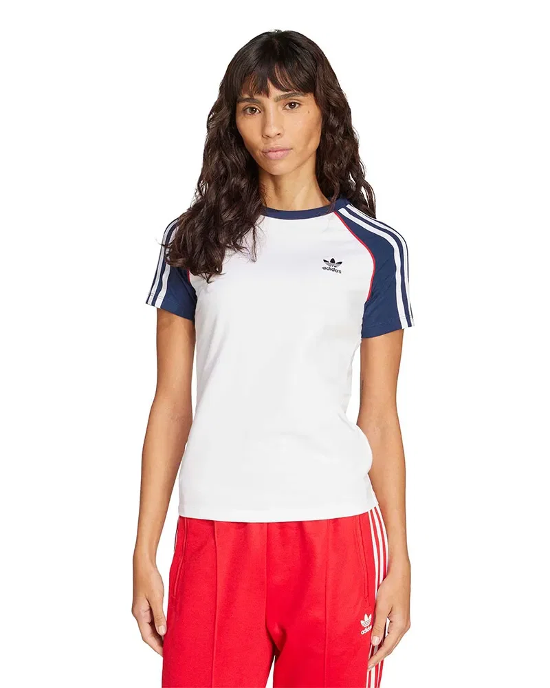Camiseta Adidas Slim Raglan Adicolor Três Listras Feminina — imagem 1