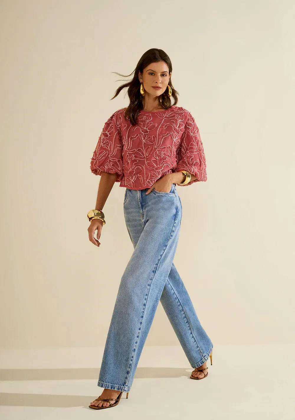 Calça Morena Rosa Wide Alta Azul