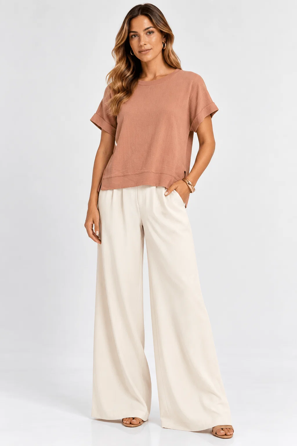 Blusa Ampla Decote Canoa - Salmao