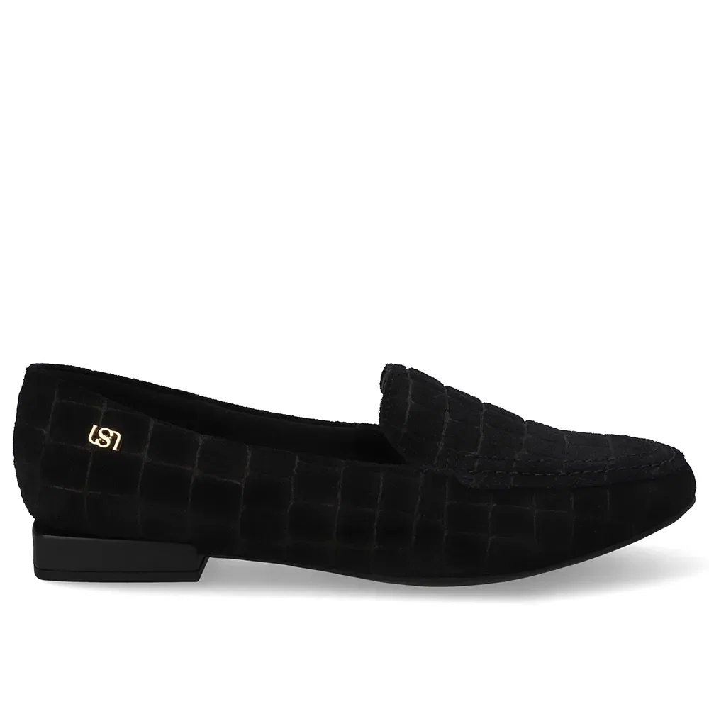 Loafer Preto Croco Camurça Salto Bloco — imagem 1