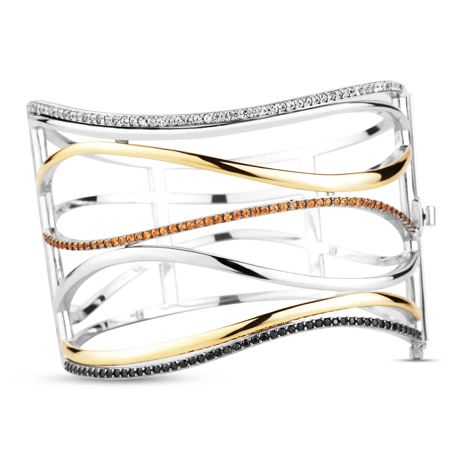 Pulseira Palace em Prata 925 e Ouro Amarelo 18k com Safira Incolor, Negra e Laranja