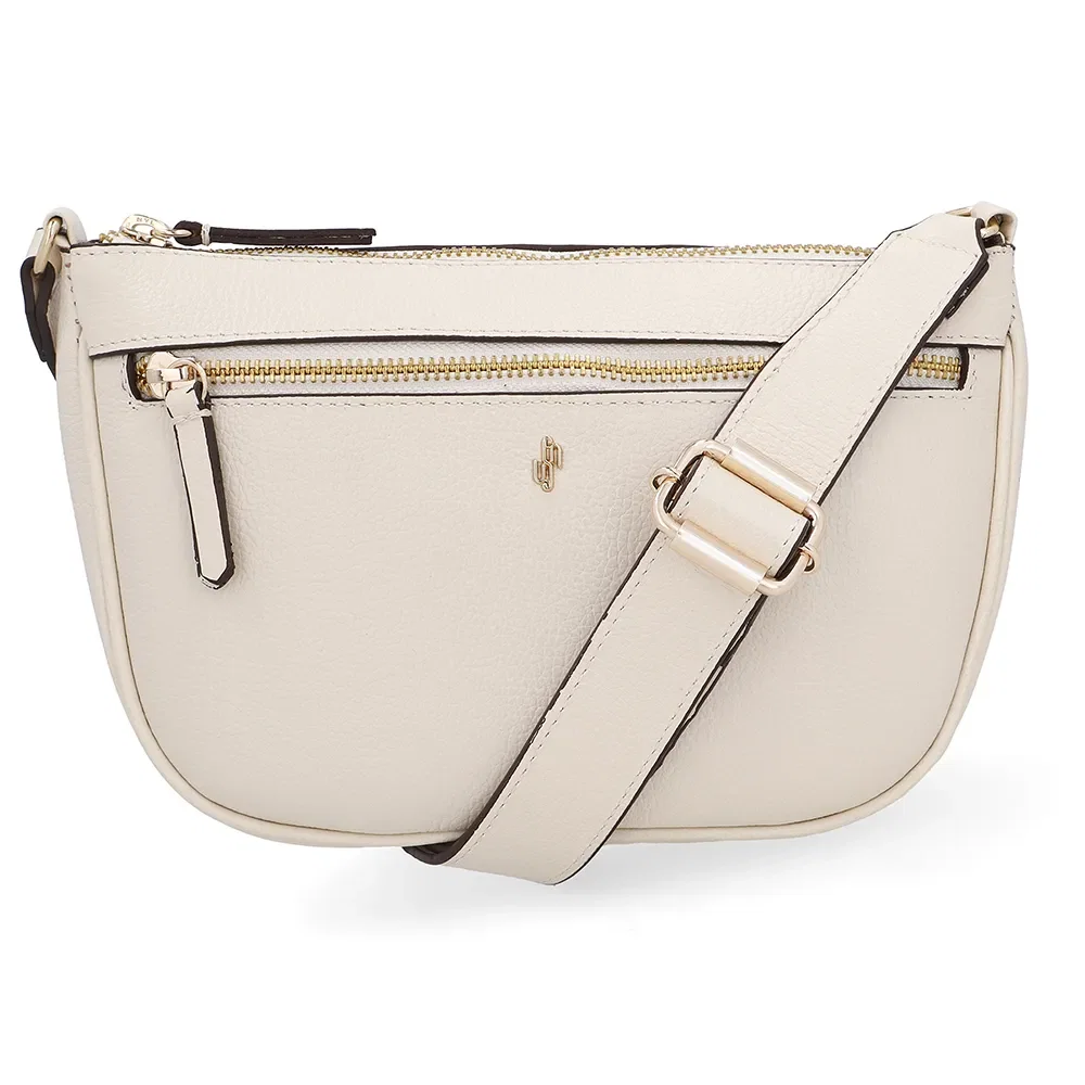 Bolsa Tiracolo Couro Branca Marfim Zíper Frontal