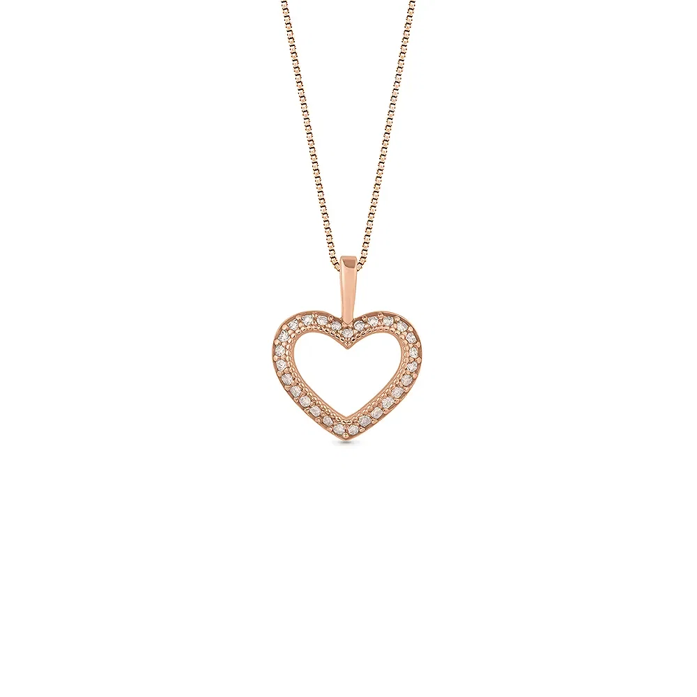 Pingente Amantes Coração em Ouro Rosé 18k com Diamantes Brown, 15mm