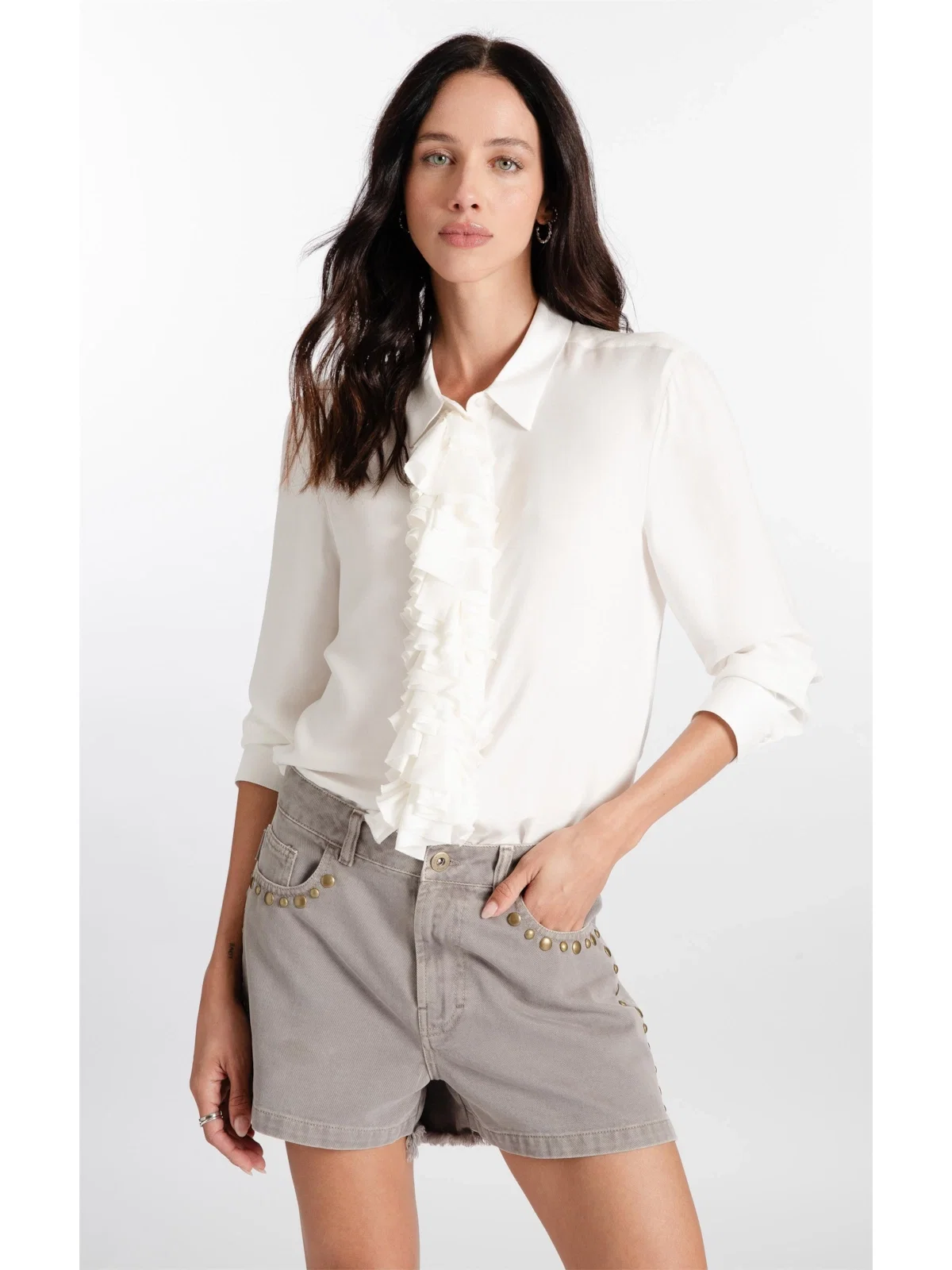 Camisa Affinity Ruffle Pepit Off White