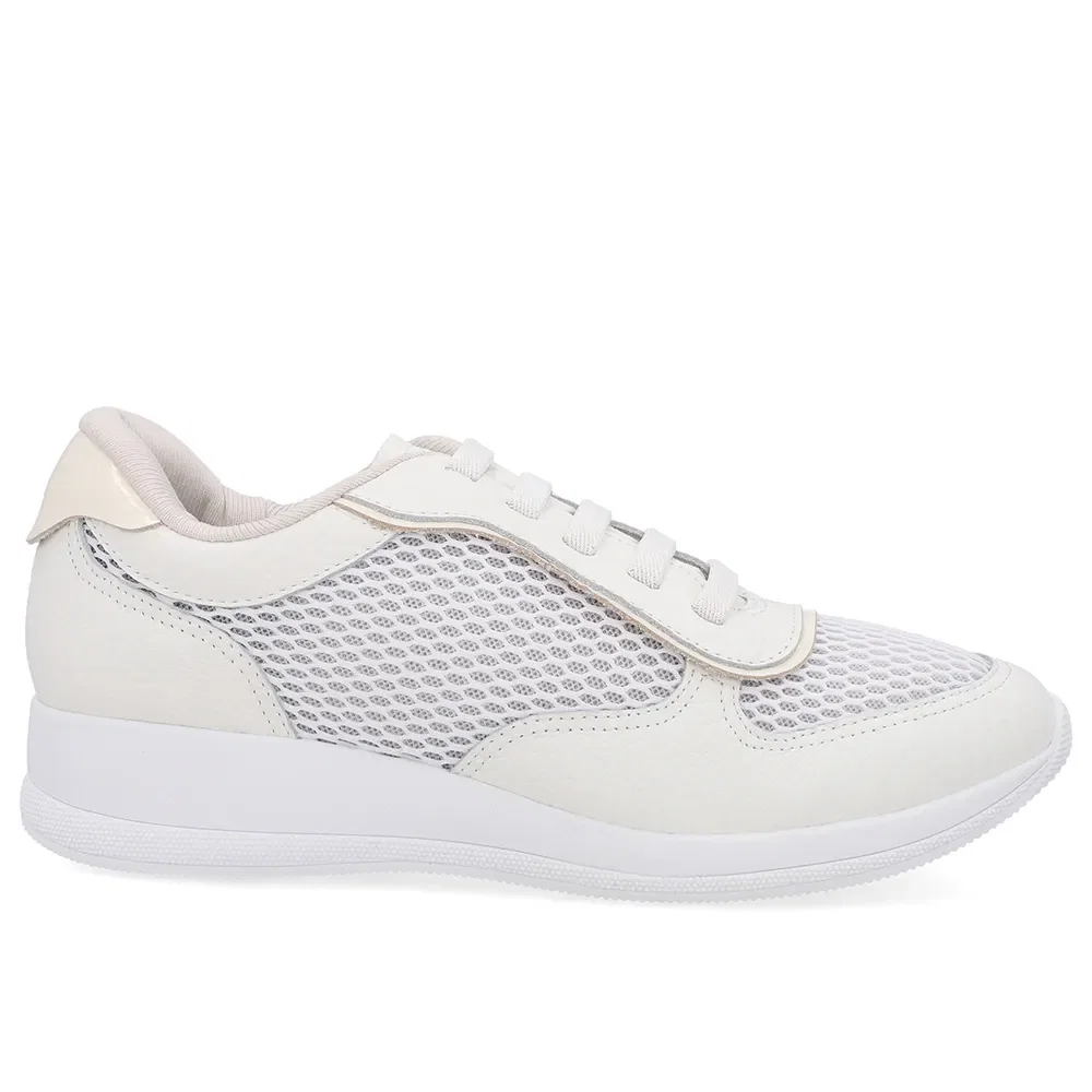 Tênis Casual Branco Tecido Couro