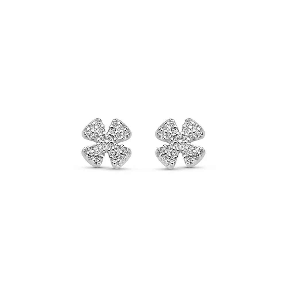 Brinco Teens Trevo em Ouro Branco 18k com Diamantes — imagem 1