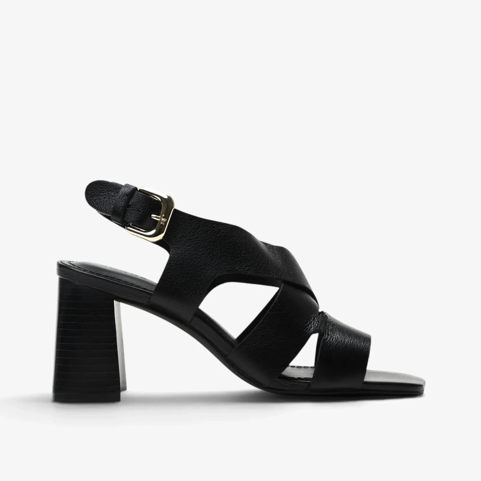Sandália Salto Bloco Preto Couro