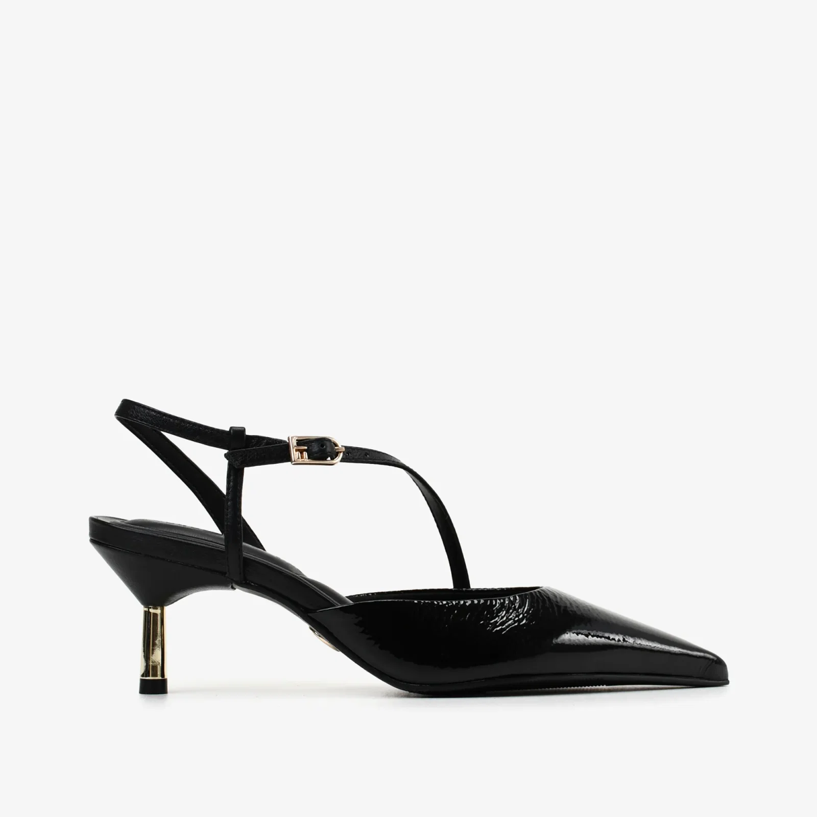 Slingback Preto Couro Verniz