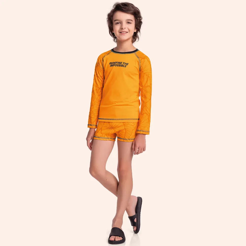 Conjunto camiseta manga longa e sunga boxer com costura trançador contraste — imagem 1