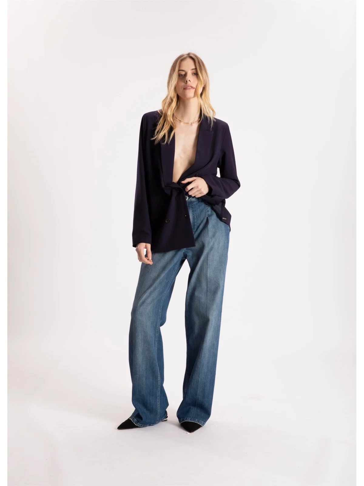 Calça Hi Comf Dark Indigo Wide Leg Prega 431 Lav.Med. C/ Destroyer