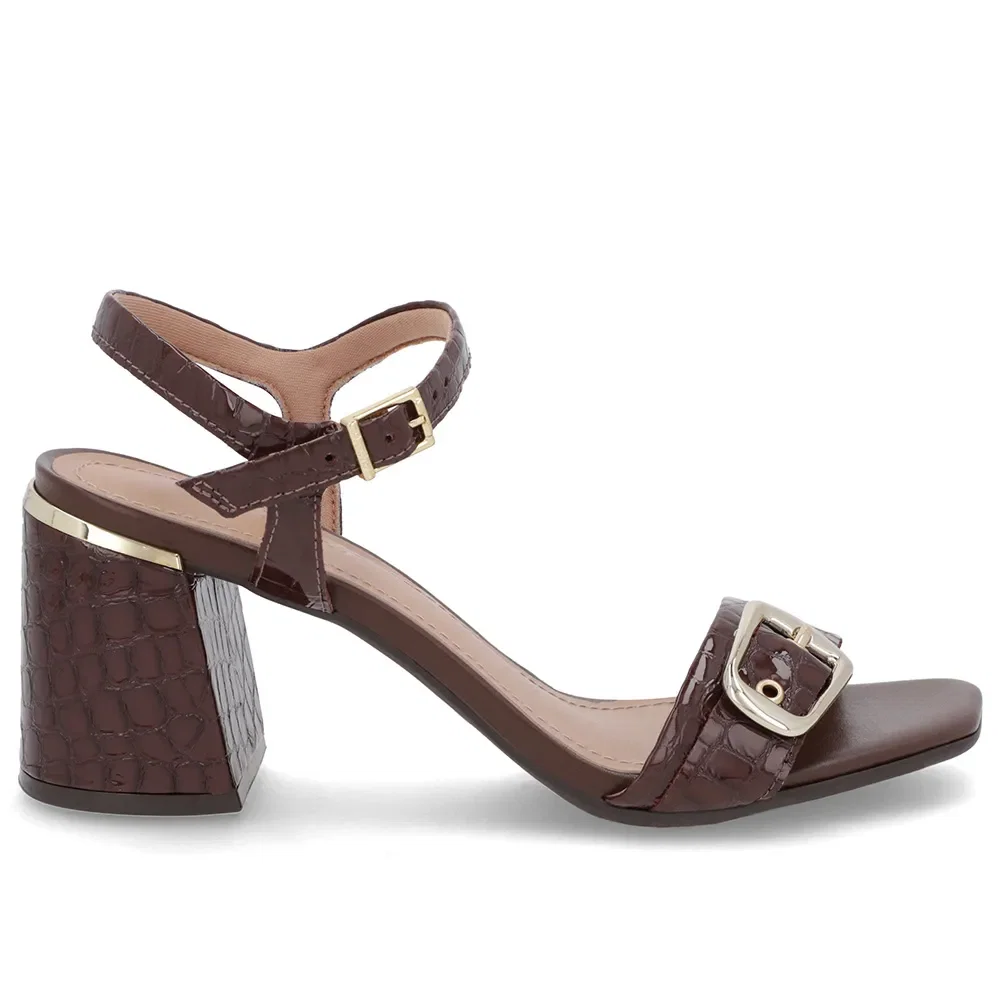 Sandália Bico Quadrado Couro Croco Marrom — imagem 1
