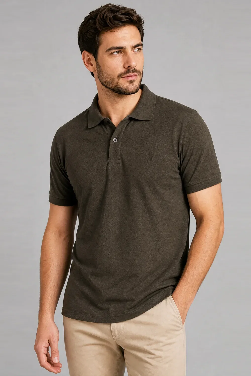 Polo Piquet Com Botão Lisa Polo Wear Verde Escuro