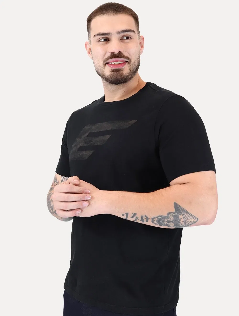 Camiseta Ellus Masculina Cotton Fine Maxi Logo Classic Preta