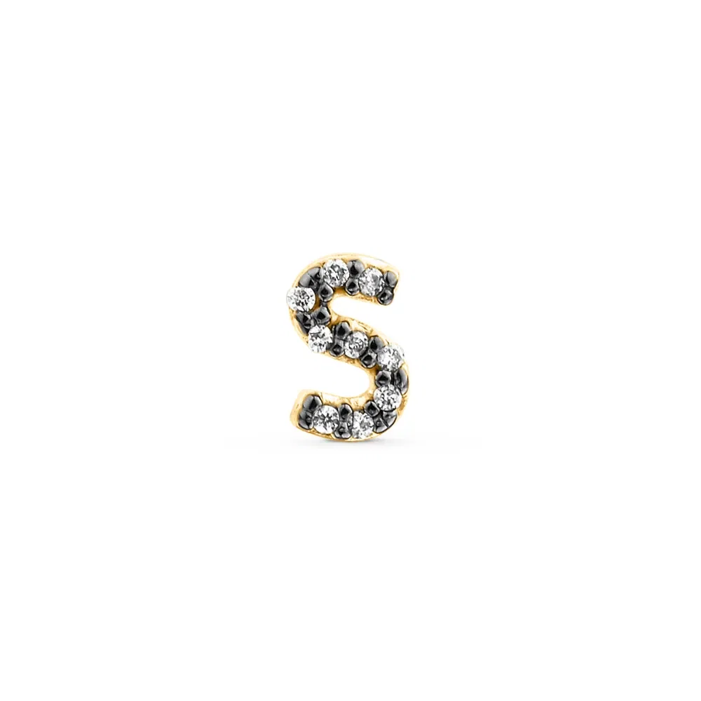 Brinco Único Letra S em Ouro Amarelo 18k com Diamantes