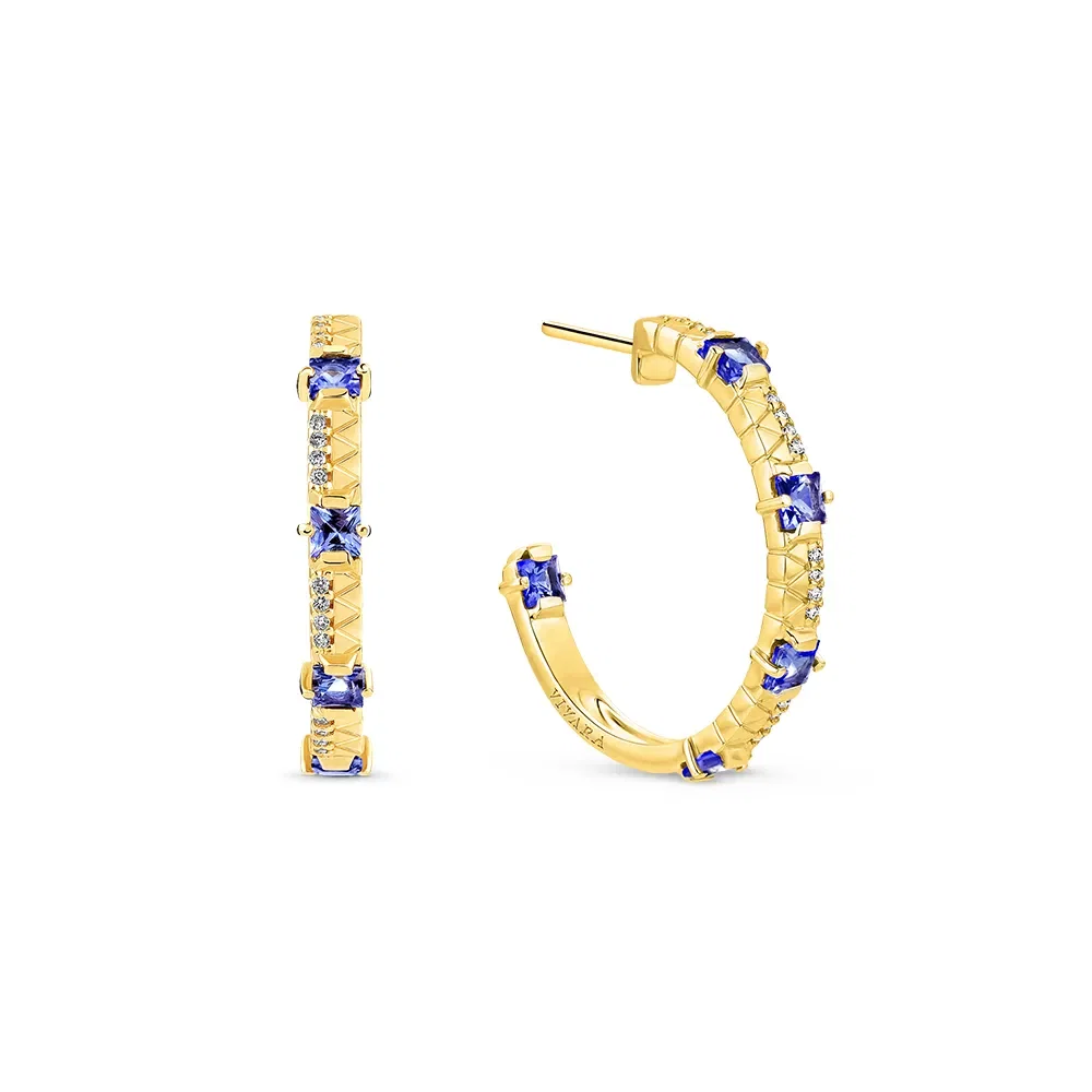 Argola Icona em Ouro Amarelo 18k com Tanzanitas e Diamantes 0,16ct, 28mm — imagem 1