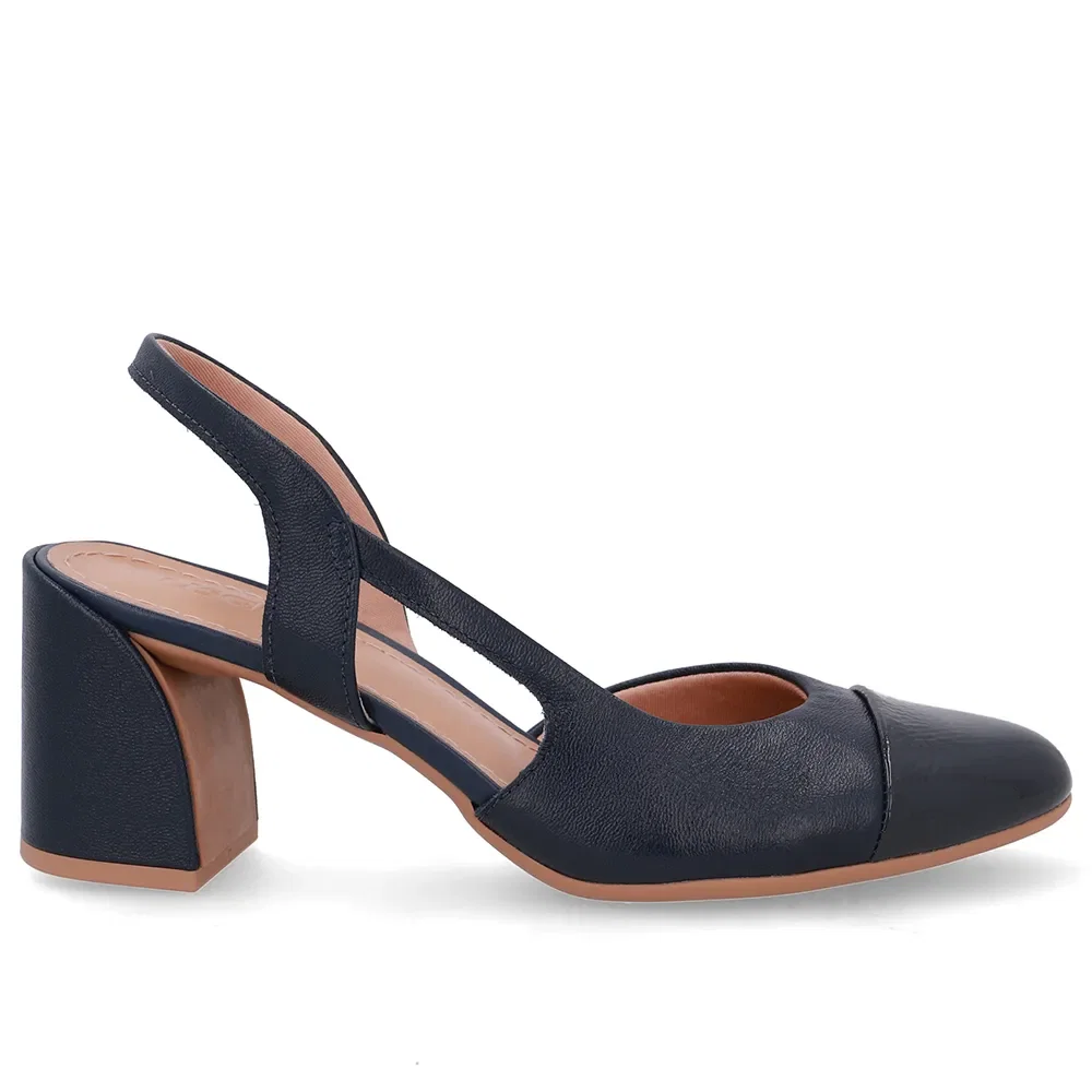 Slingback Azul Bico Redondo Recorte Lateral