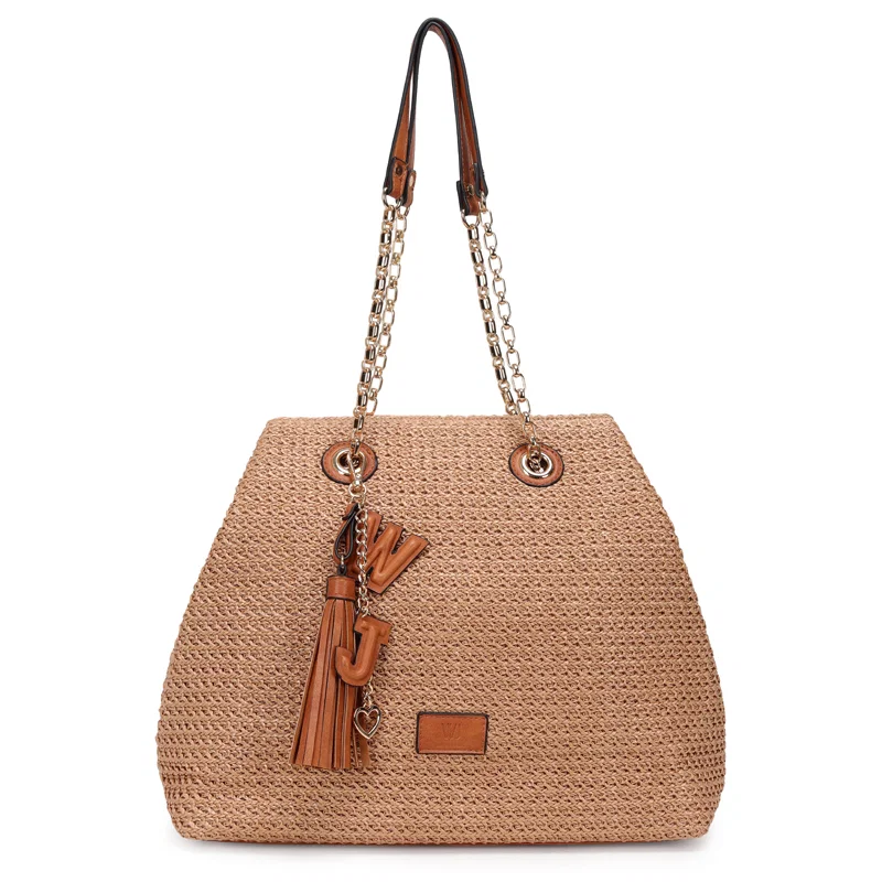 Shopping Bag Grande Palha Com Chaveiro Wj E Barbicacho