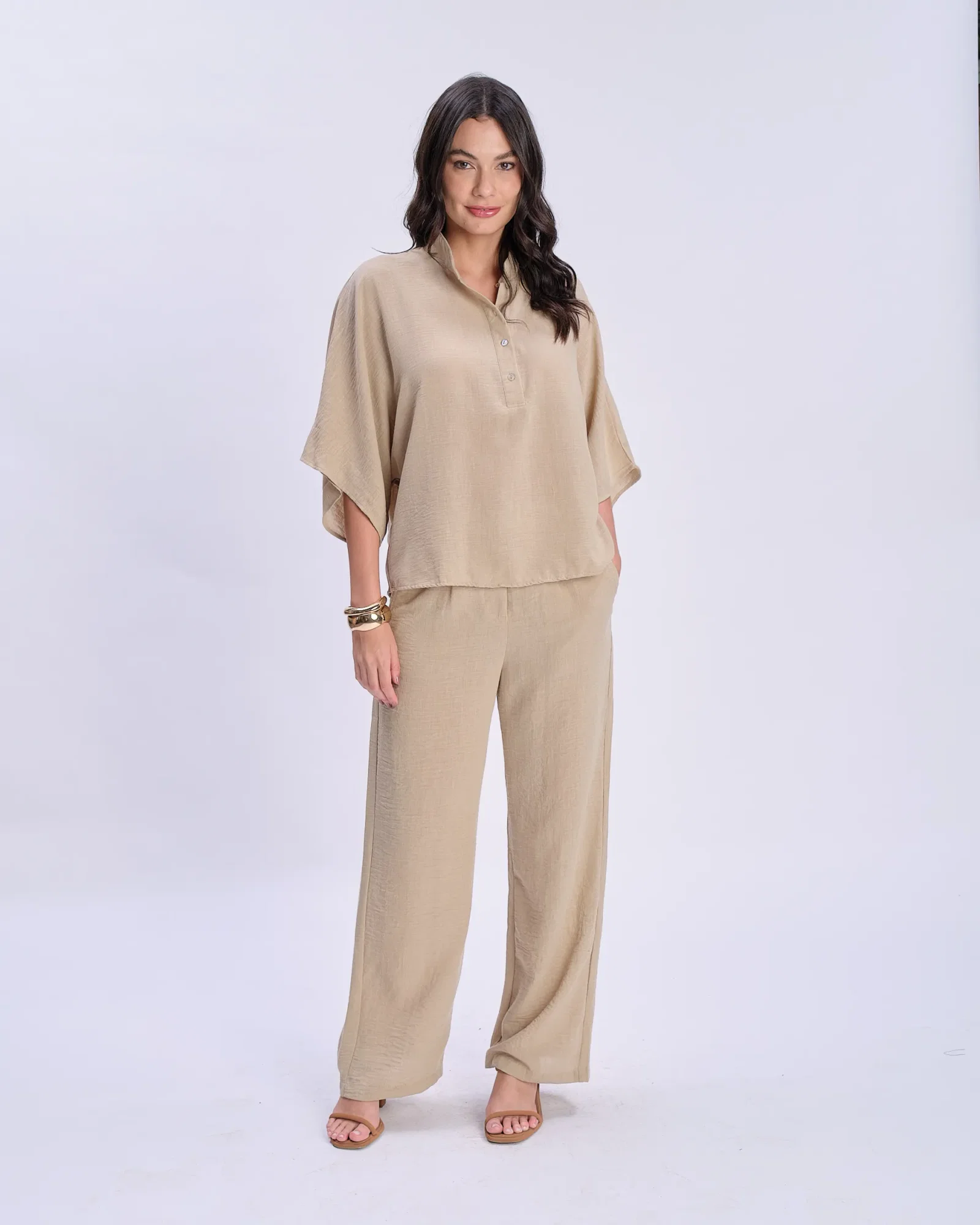 Calça Pantalona - Caqui