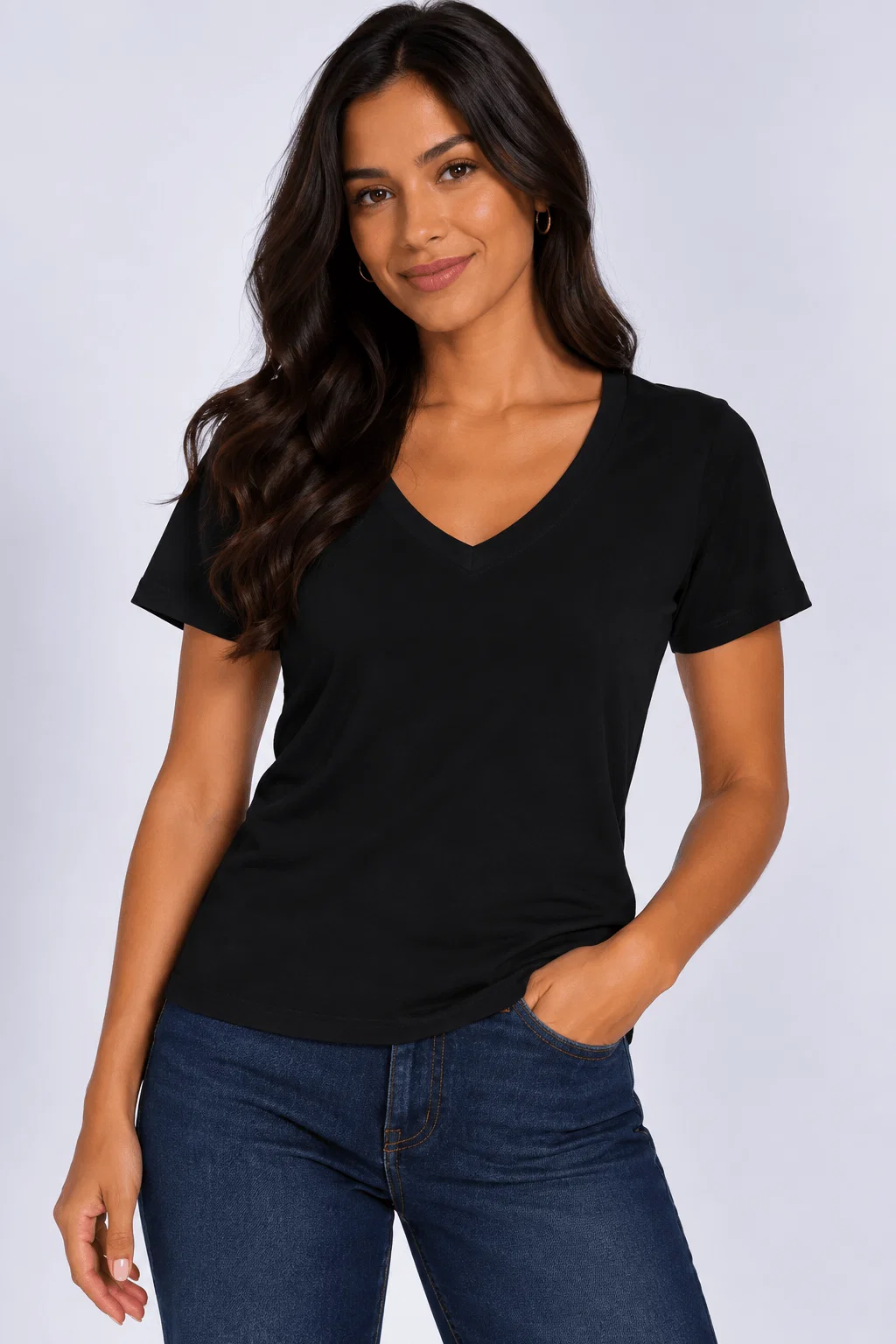 Blusa Decote v Básica - Preto