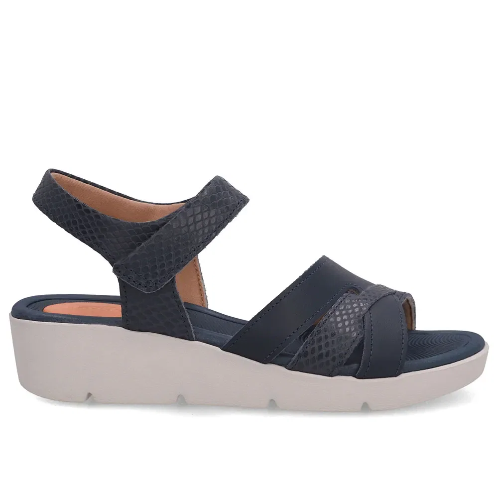 Sandália Couro Azul Fecho-Flex