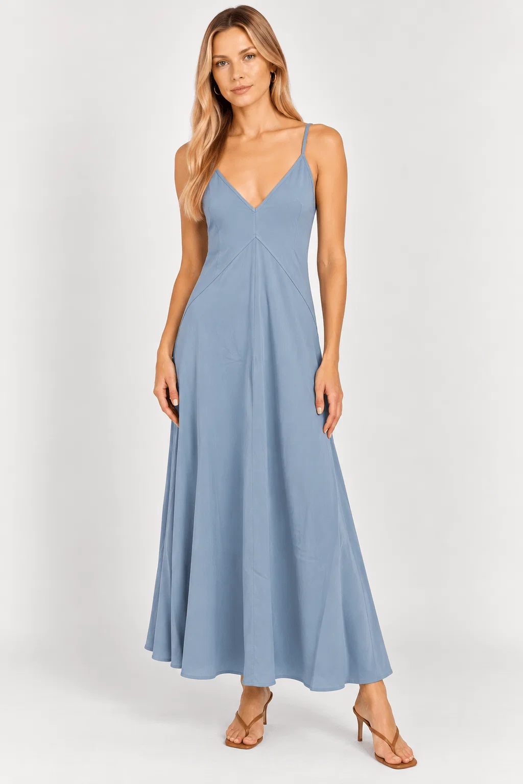 Vestido Midi Alças Finas - Azul — imagem 1