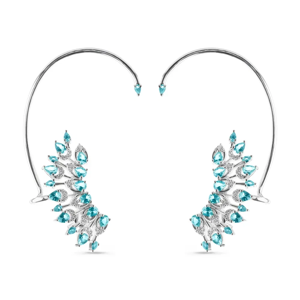 Brinco Ear Cuff Life Splash II em Prata 925 com Pedras Verdes e Incolores — imagem 1