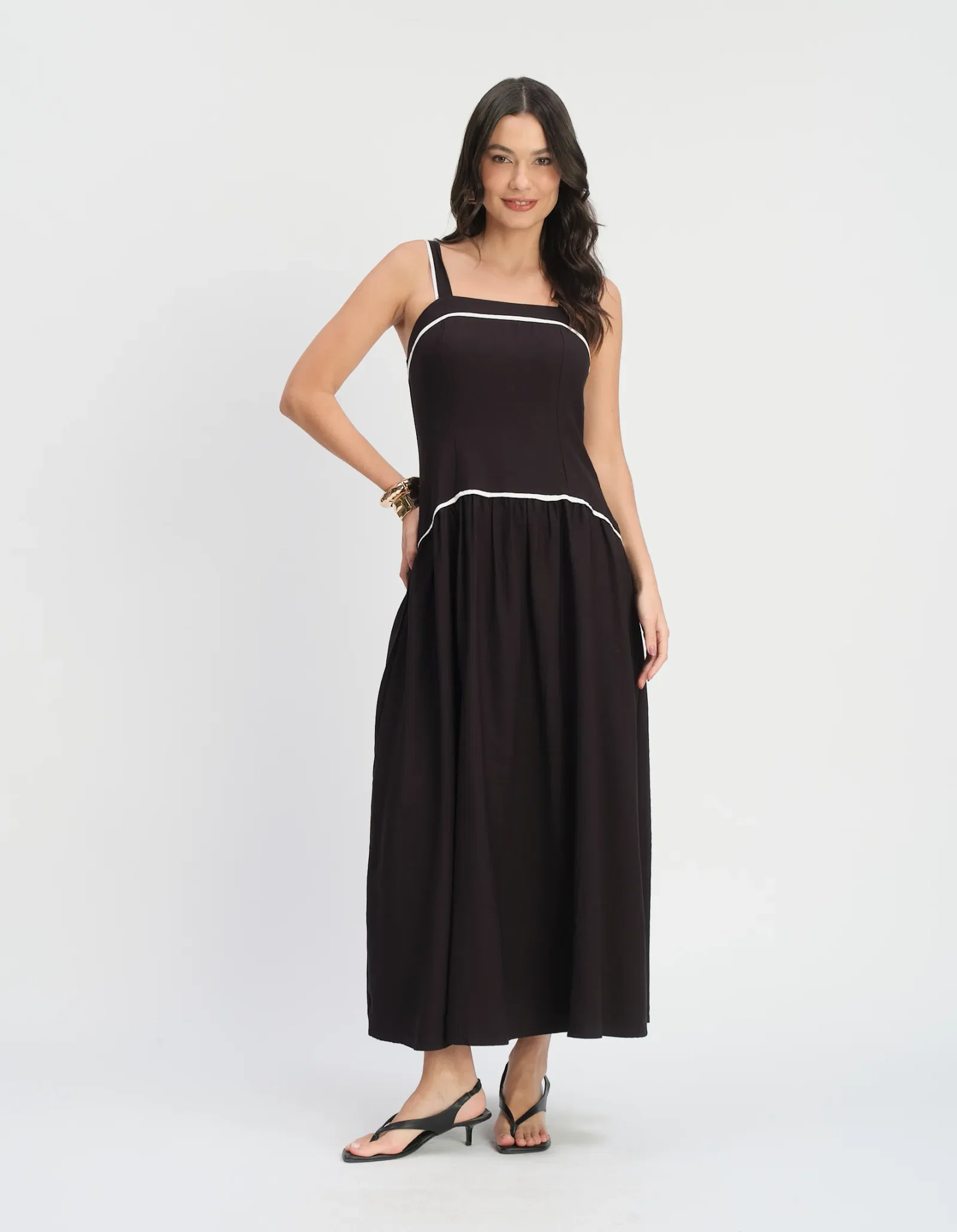Vestido Longo Cintura Deslocada Vivos - Preto — imagem 1