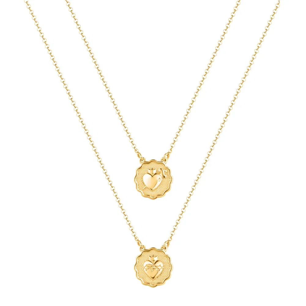 Escapulário Life Religião Sagrado Coração em Prata 925 com Banho de Ouro Amarelo 18k, 65cm