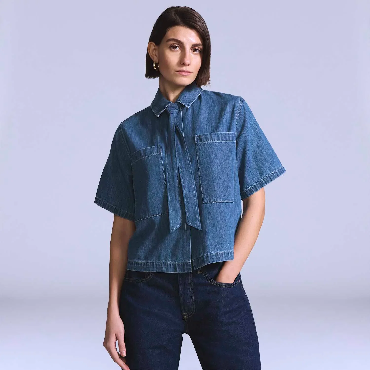 Camisa Jeans Levi's® Blue Tab Cafe Top Lavagem Média Manga Curta — imagem 1