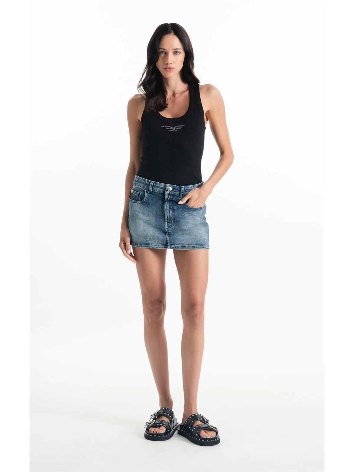 Saia Visco Indigo Elastic Mini Lav.Medio Com Sky e Rede