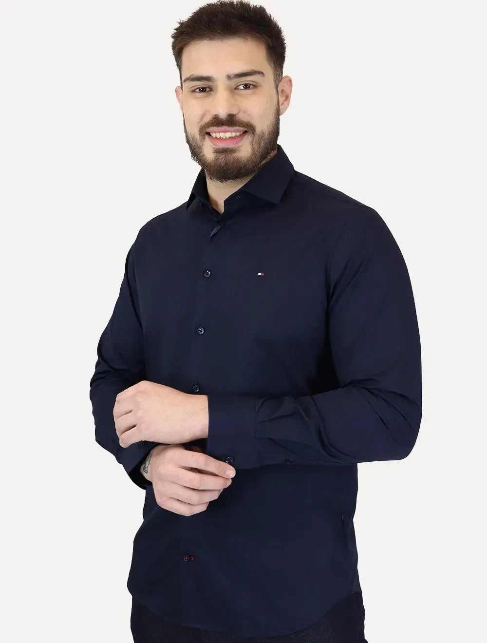 Camisa Tommy Hilfiger Masculina Slim THFlex Poplin Azul Marinho — imagem 1