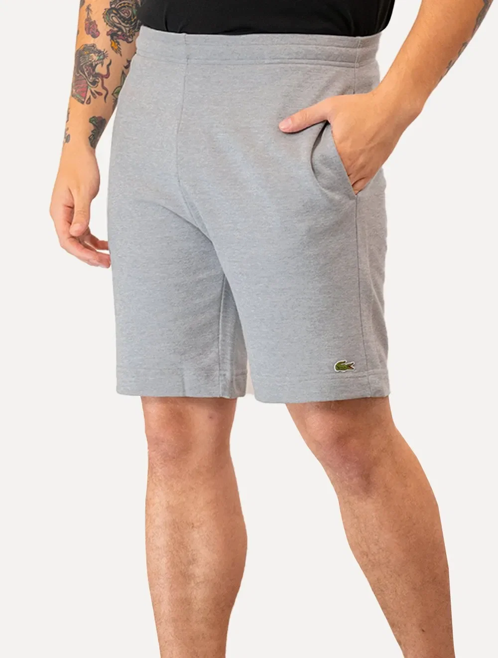 Bermuda Lacoste Masculina Moletom Basica Lisa Cinza Mescla — imagem 1