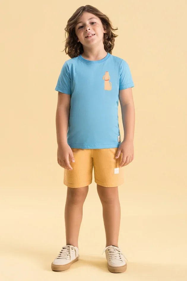 Conjunto Infantil Camiseta de Algodão e Bermuda Cargo Confortável