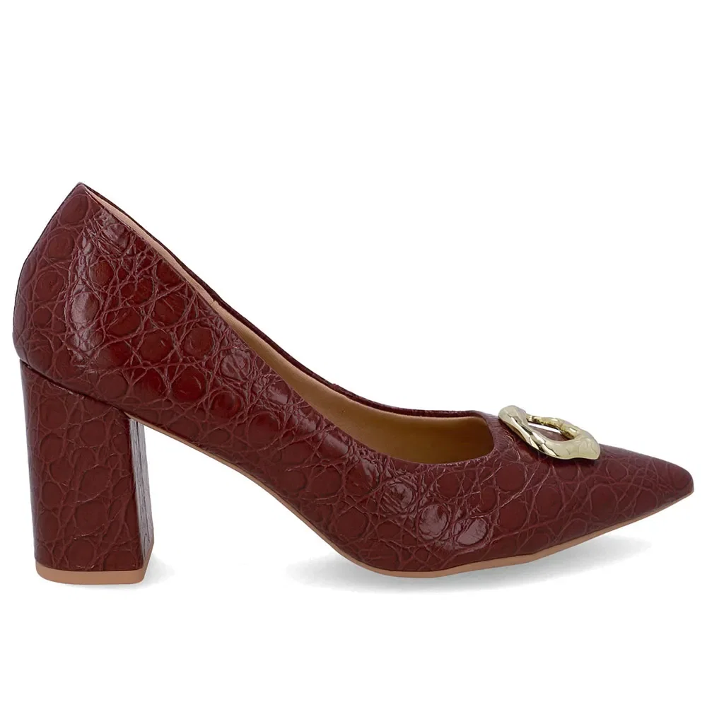 Scarpin Vermelho Couro Croco Bico Fino — imagem 1