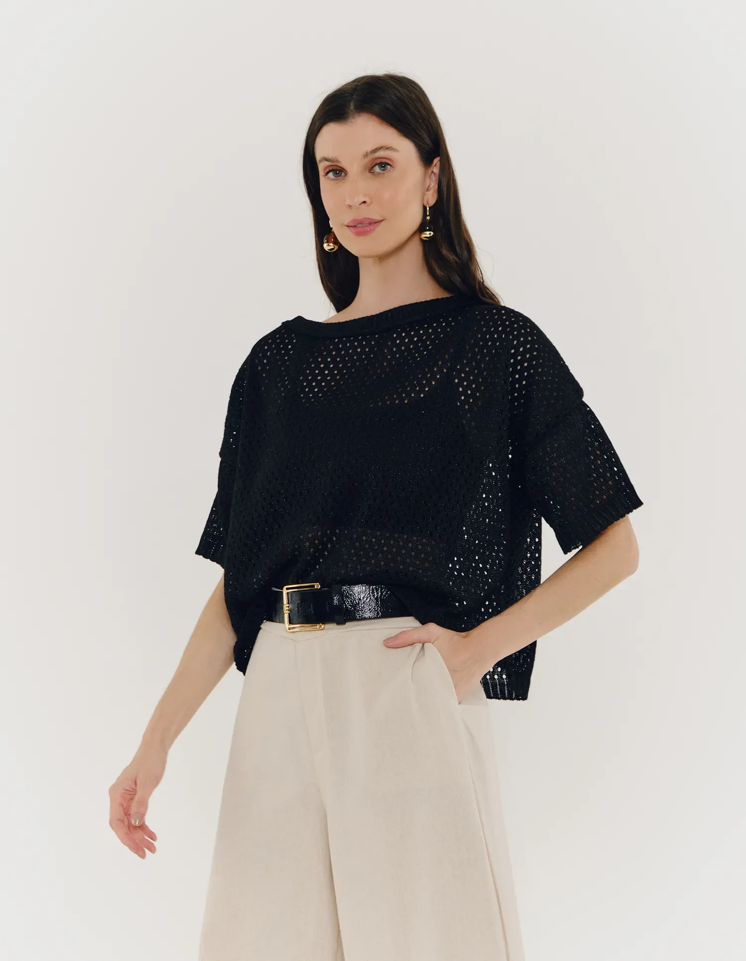 Blusa Tricot Lurex Ampla - Preto — imagem 1
