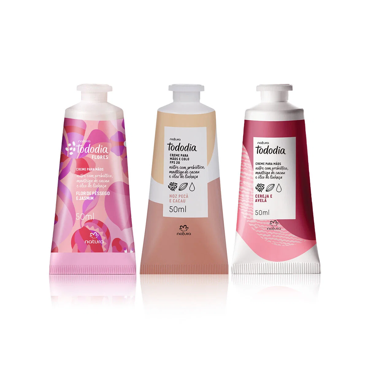 Kit Cremes para as Mãos Tododia Flor de Pêssego e Jasmim + Noz Pecã e Cacau + Cereja e Avelã 3 produtos de 50 ml