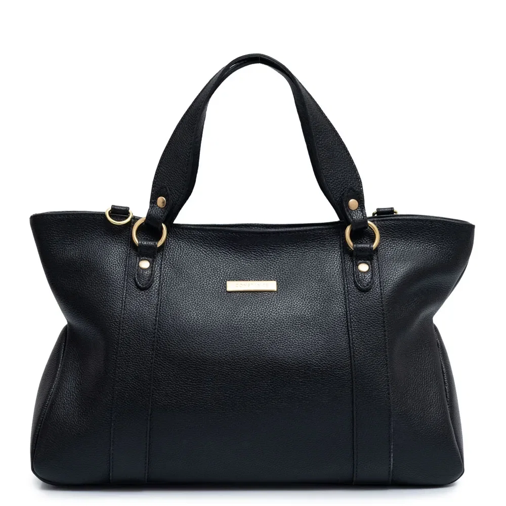 Bolsa Tote Couro Argolas Preto